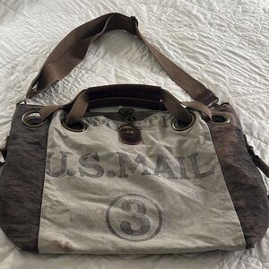 Salina Vaughan Upcycled Leather Canvas Messenger Bag